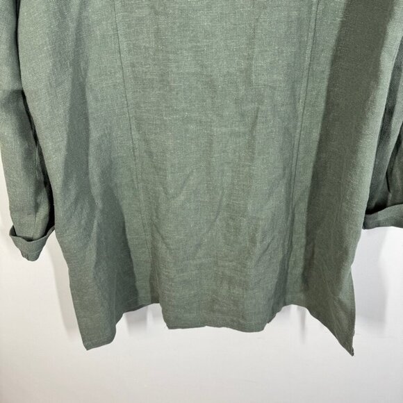 Soft Surroundings Green Ramie Long Tunic Coat Boho Chic Military Jacket Size M - Picture 10 of 16